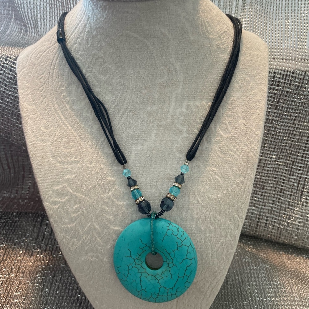 Park Lane Faux Turquoise Necklace with suede cord.